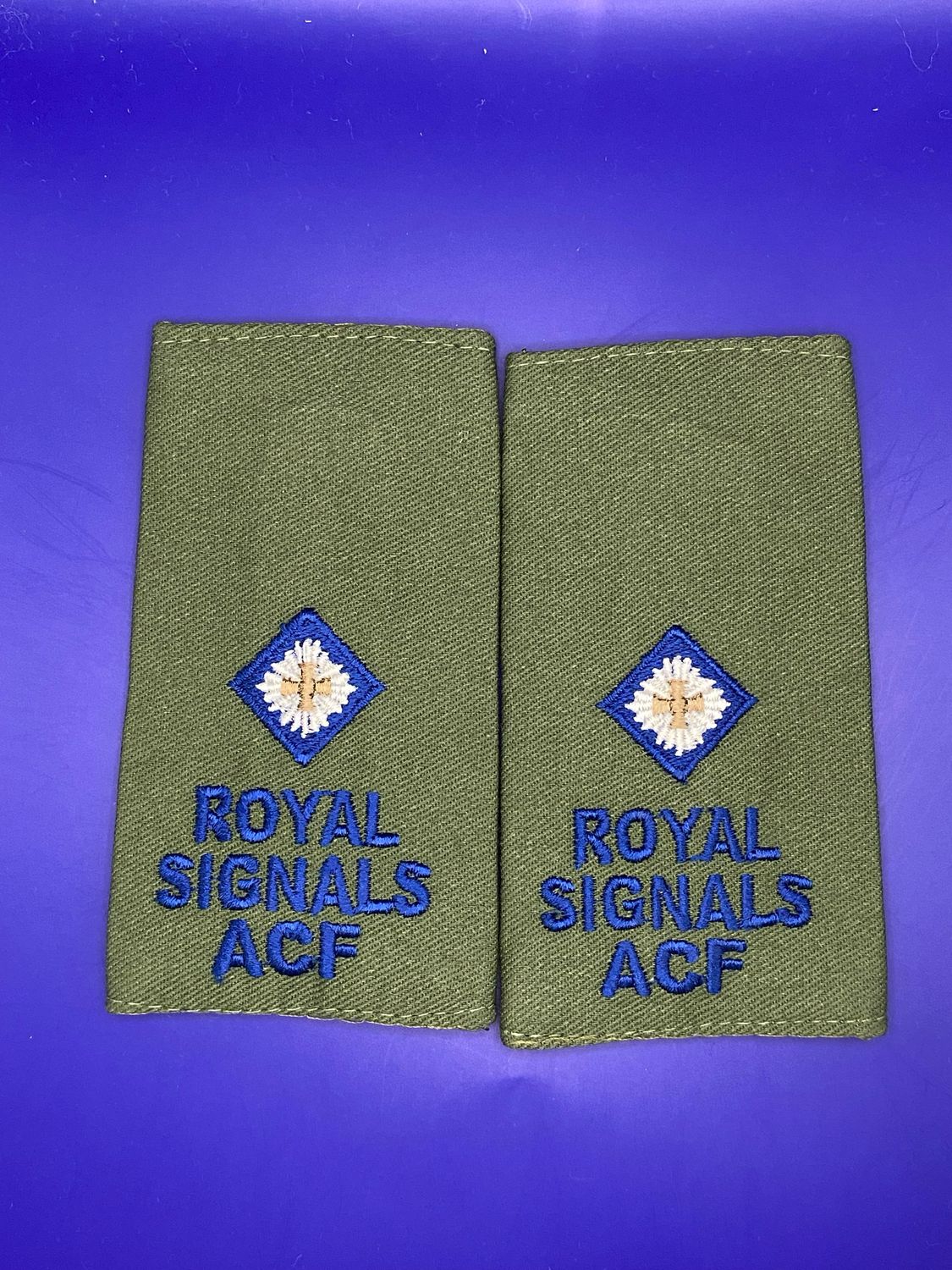 CIIIR Olive Green ACF Rank Slides - Royal Signals Second Lieutenant 2Lt Pair