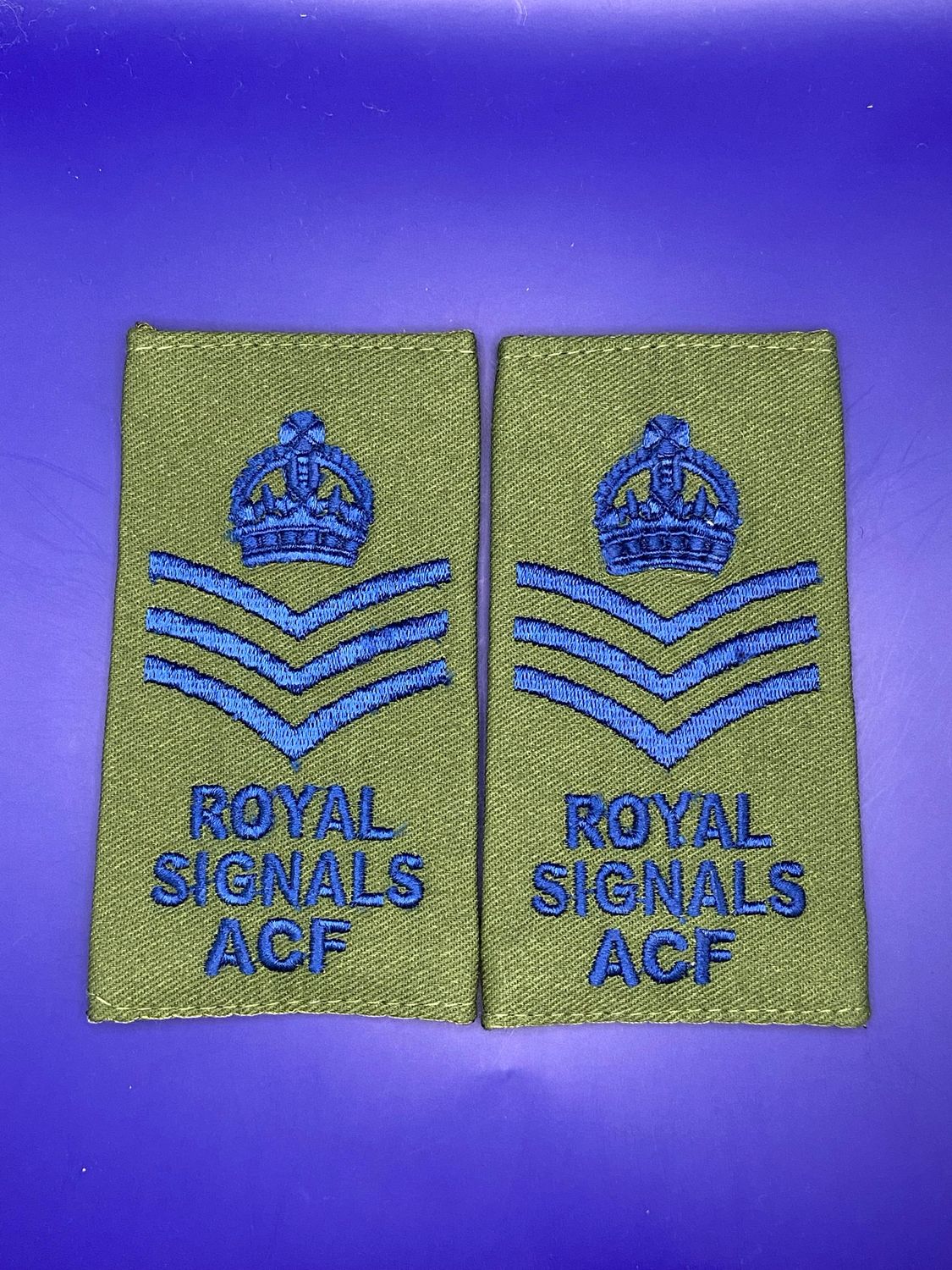 CIIIR Olive Green ACF Rank Slides - Royal Signals Staff Sergeant SSgt Pair