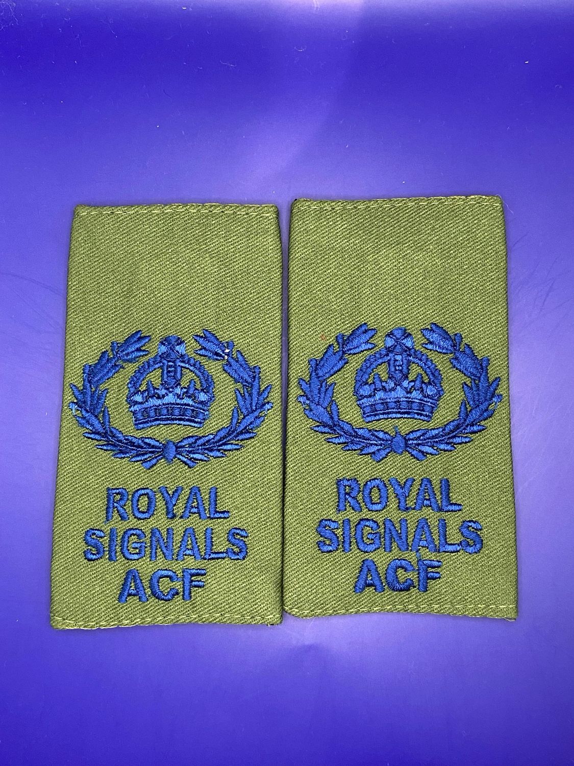 CIIIR Olive Green ACF Rank Slides - Royal Signals WO2 RQMS QMSI Warrant Officer Class Two Pair