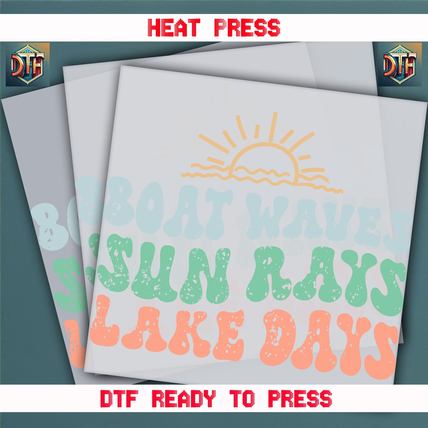 Ready To Press Boat Waves Sun Rays Lake Days DTF Transfers