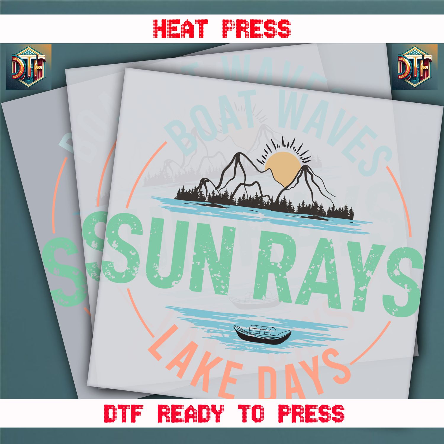 Ready To Press  Boat Waves Sun Rays Lake Days DTF Transfers