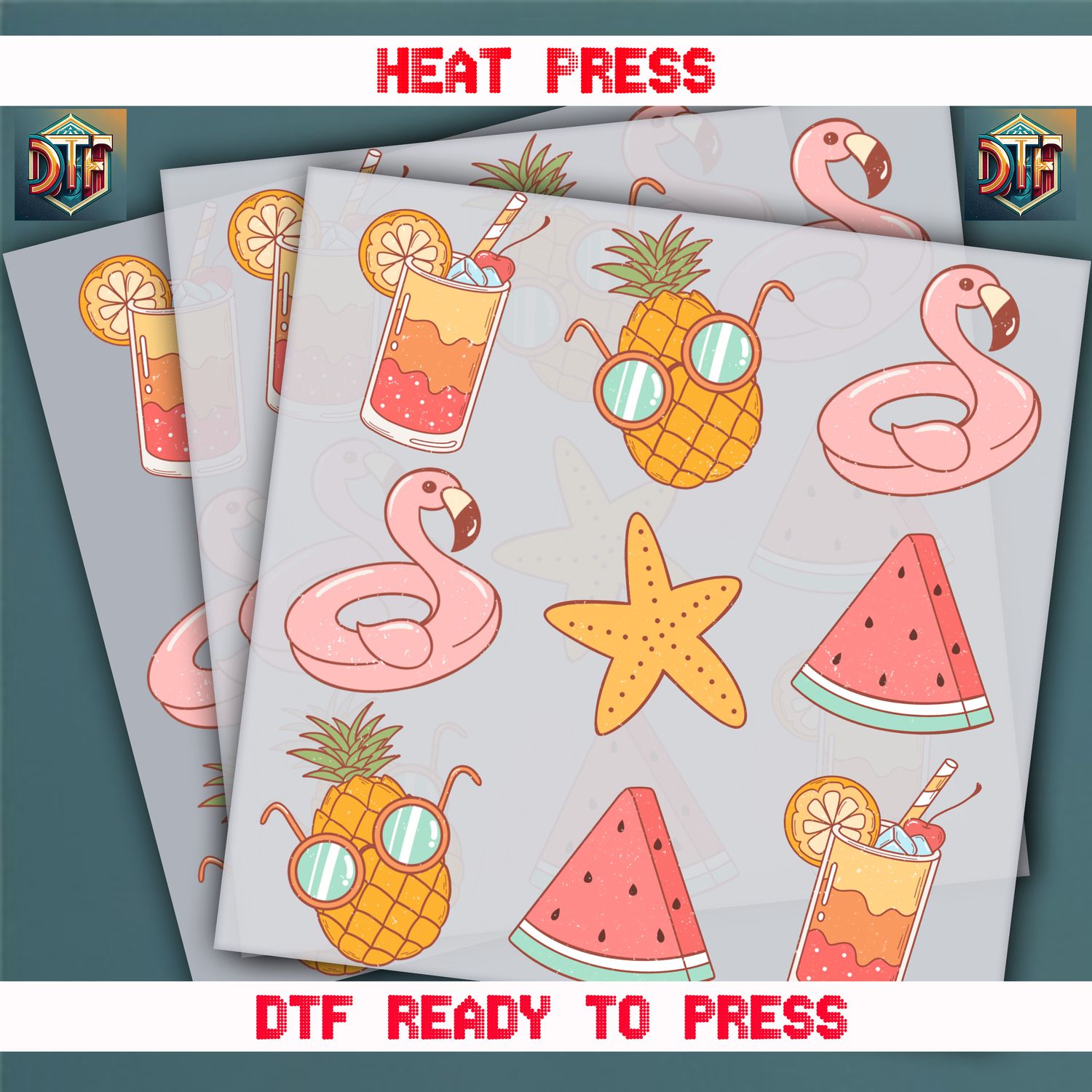 Ready To Press Summer Beach Cocktail DTF Transfers
