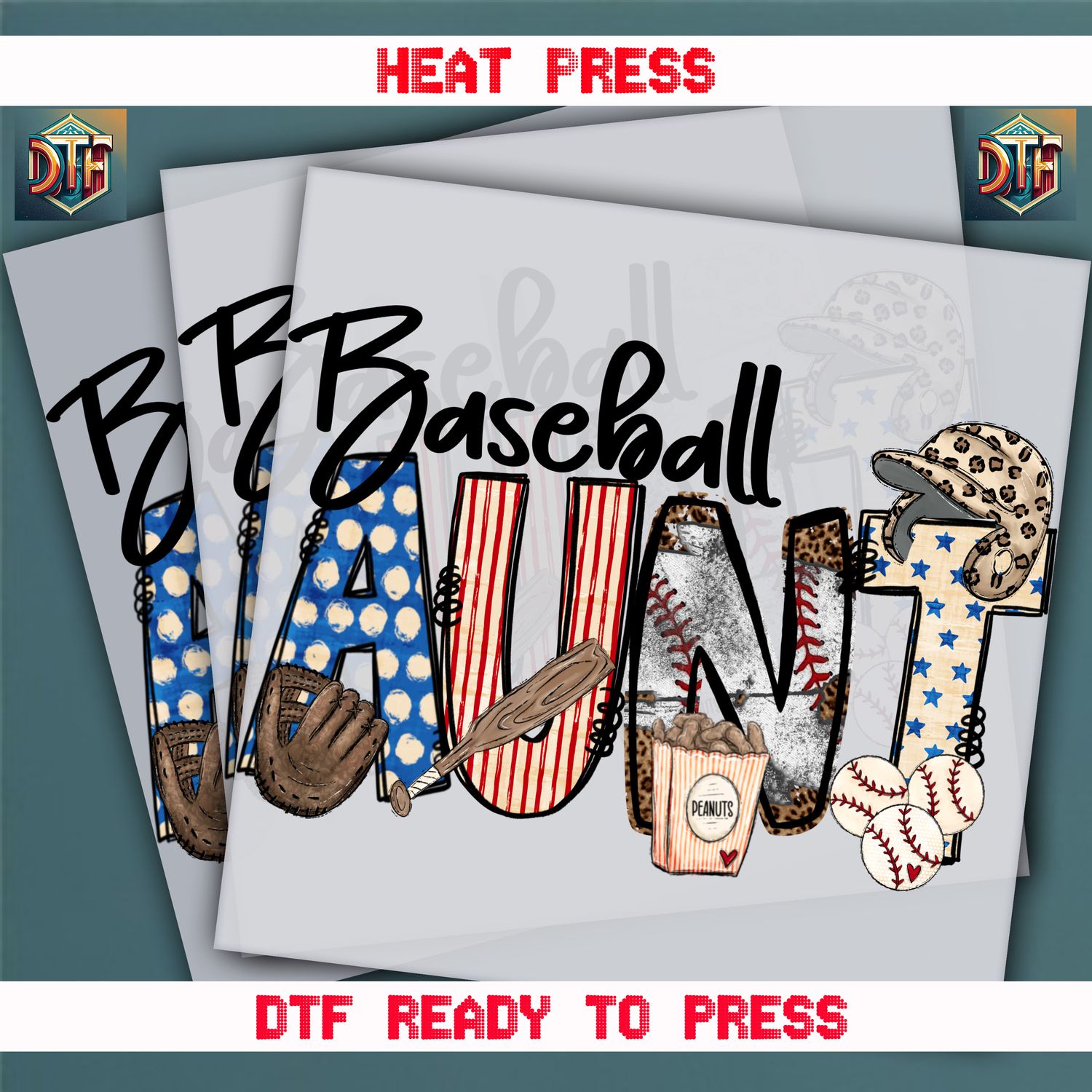 Ready To Press Baseball Aunt DTF Transfers