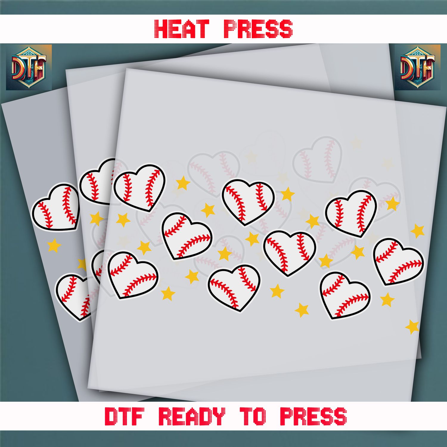 Ready To Press Baseball Hearts DTF Transfers
