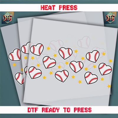 Ready To Press Baseball Hearts DTF Transfers