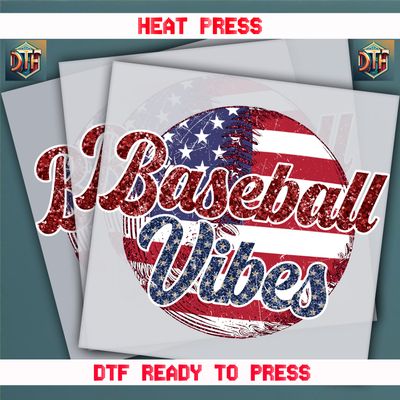 Ready To Press Baseball Vibes DTF Transfers
