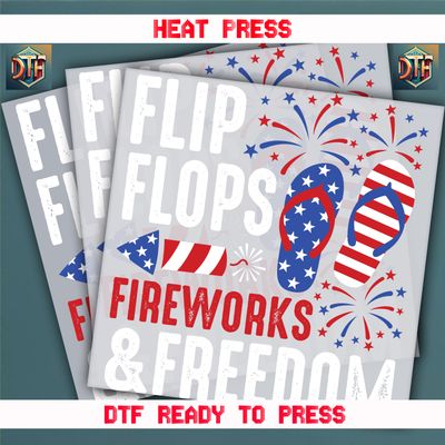 Ready To Press Flip Flops Fireworks Freedom DTF Transfers