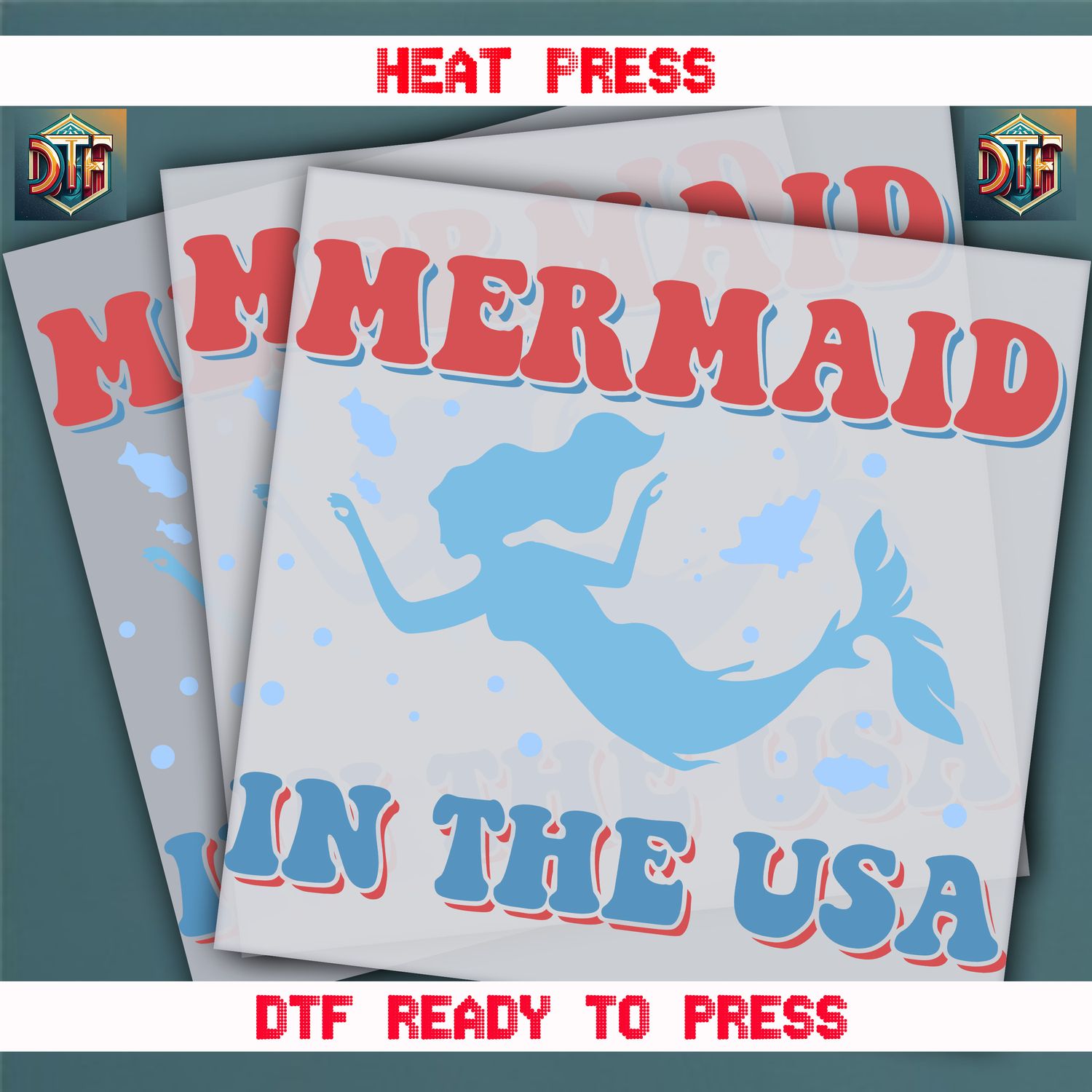 Ready To Press Mermaid In The USA DTF Transfers