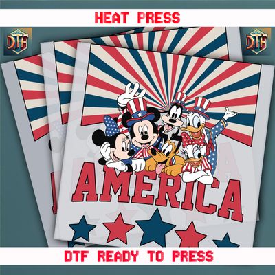Ready To Press Disney America 4th Of July  DTF Transfers