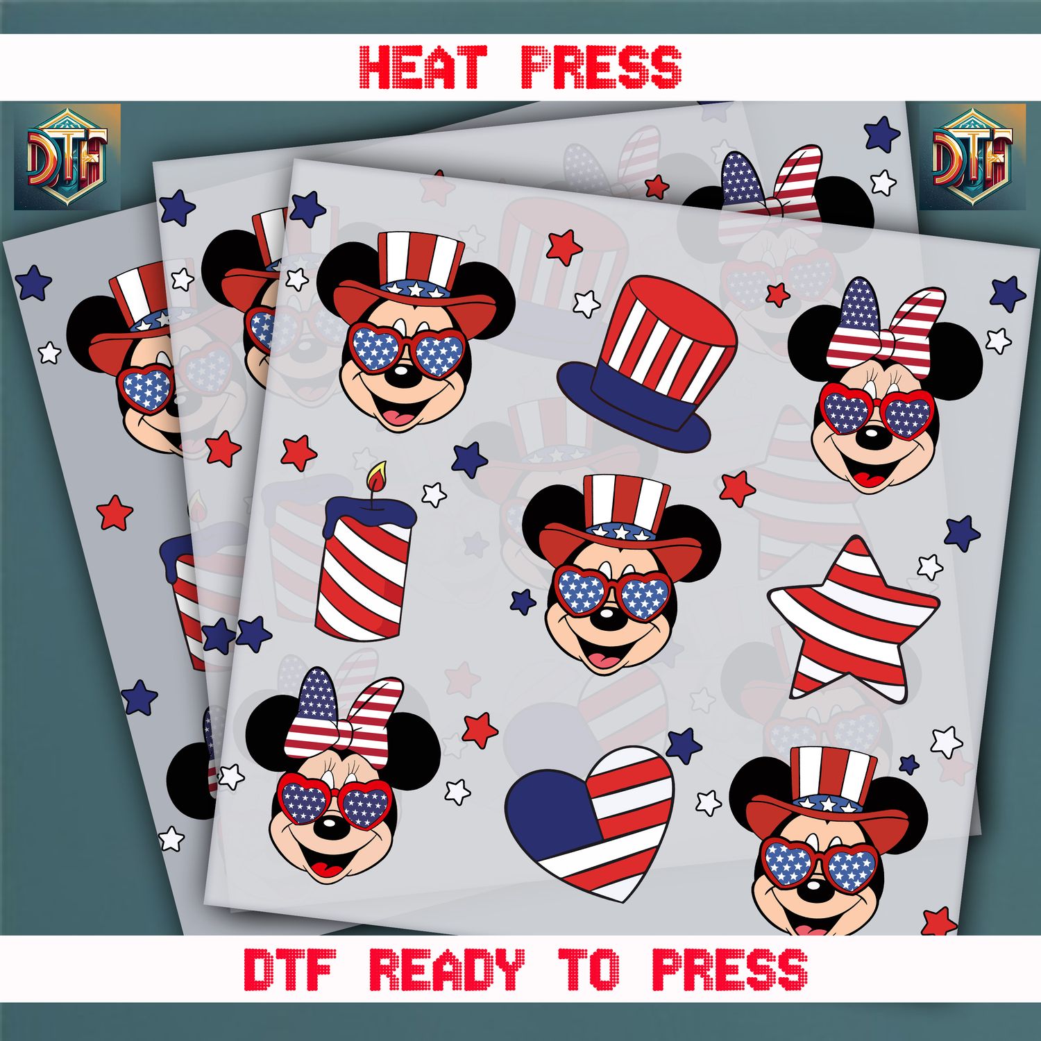 Ready To Press Mickey Minnie 4th Of July  DTF Transfers