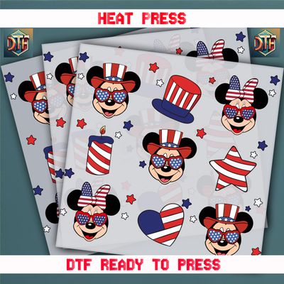 Ready To Press Mickey Minnie 4th Of July  DTF Transfers