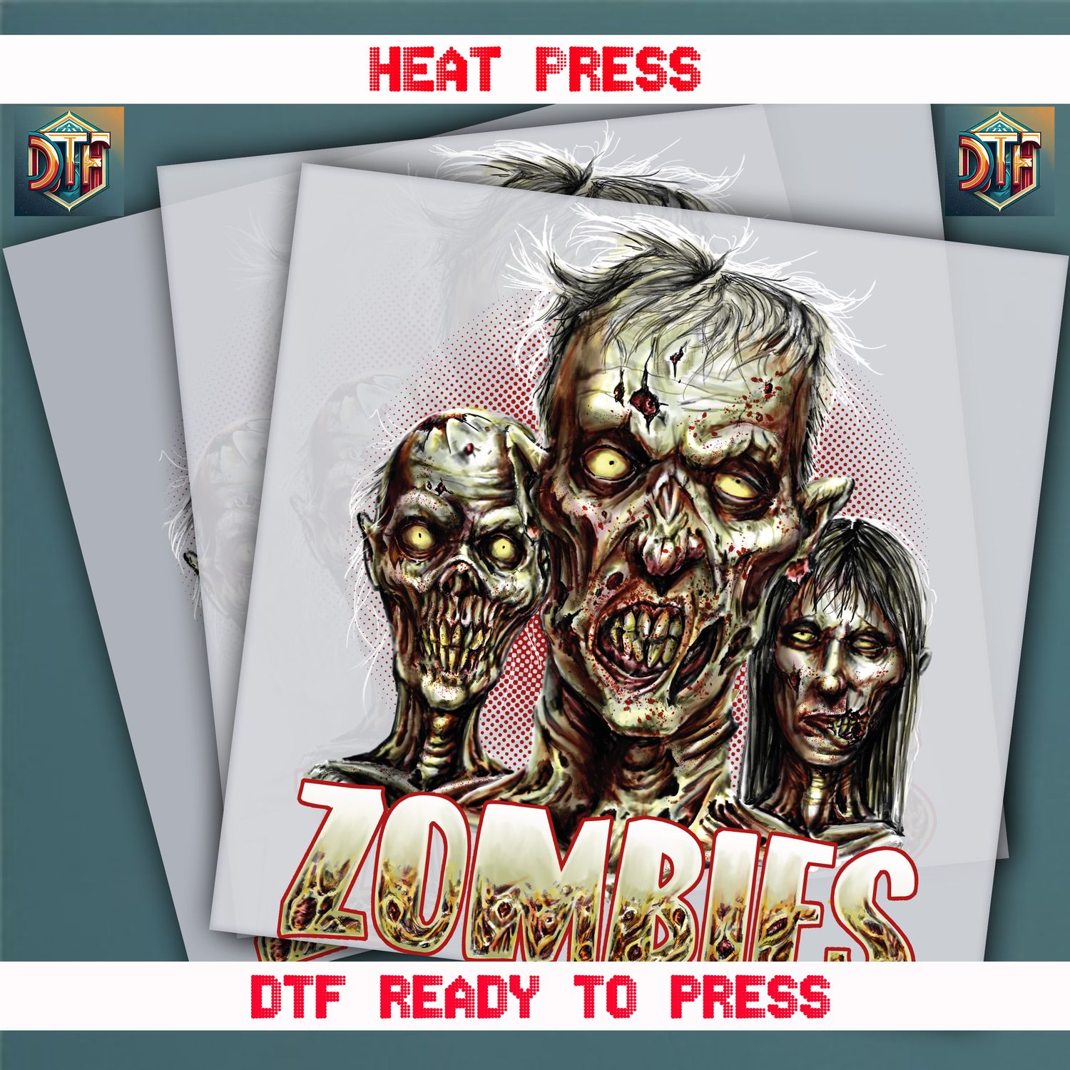 Ready To Press Zombies DTF Transfers