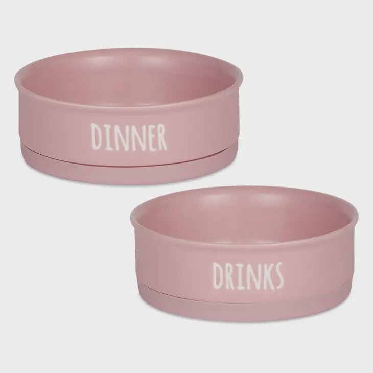 Pet Bowl Dinner and Drinks Pale Mauve- M Set/2