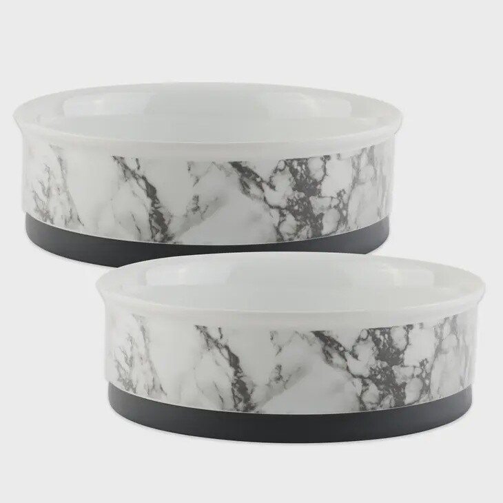 Pet Bowl White Marble Small Set/2