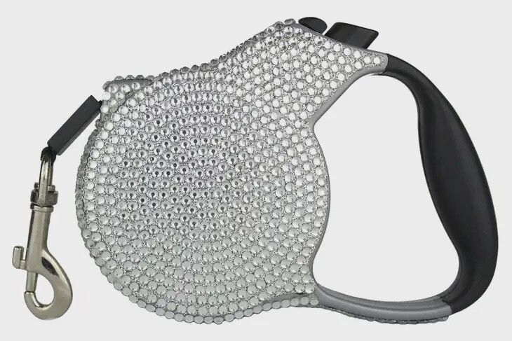 Crystal Retractable Leash- Silver