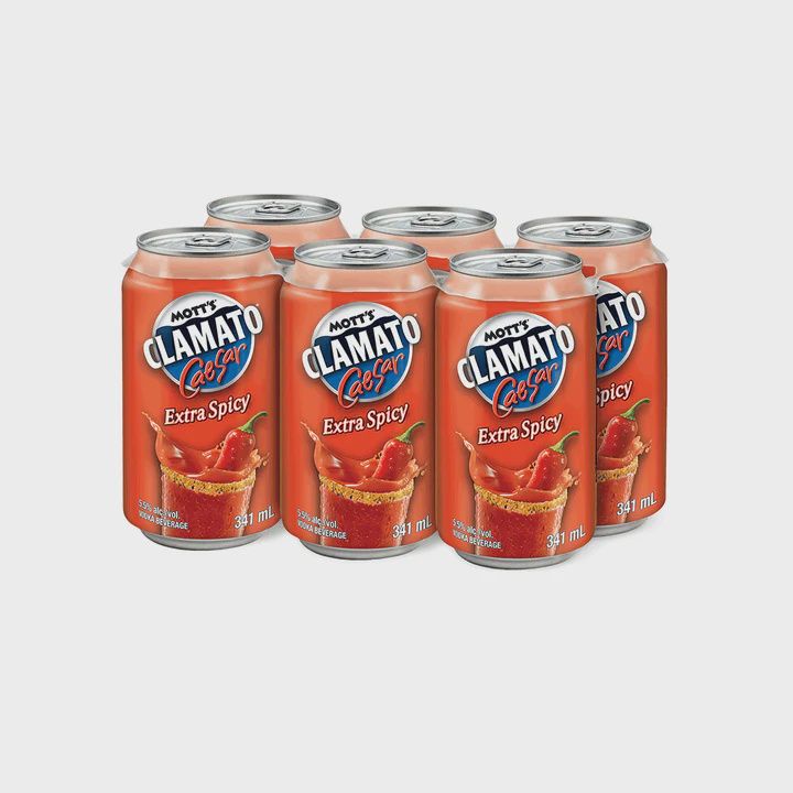 MOTT'S CLAMATO CAESAR EXTRA SPICY, Size: 6 Cans