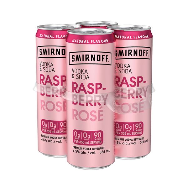 SMIRNOFF VODKA &amp; SODA RASPBERRY ROSE, Size: 4 Cans