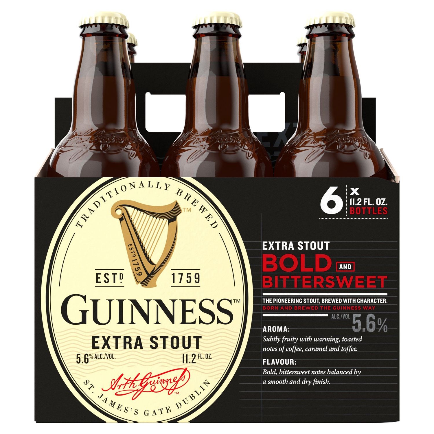 GUINNESS EXTRA STOUT, Size: 6 Bottles