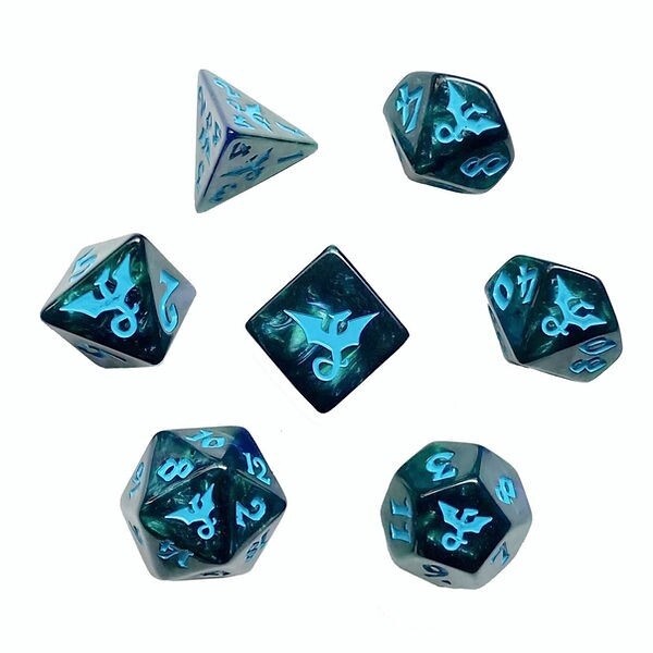Swirl Dragon Sea 7 Piece Dice Set - Black Oak Workshop