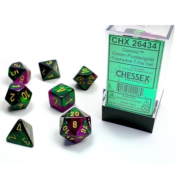 Gemini Polyhedral Green-Purple/gold 7-Die Set