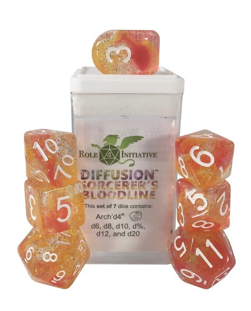 Sorcerer&#39;s Bloodline Set of 7 Polyhedral Dice with Arch&#39;d4