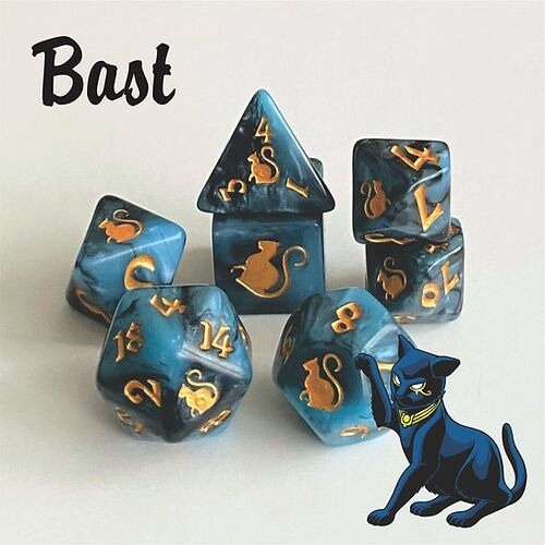 Bast Kitty-Clacks 7 Piece Dice Set - Black Oak Workshop