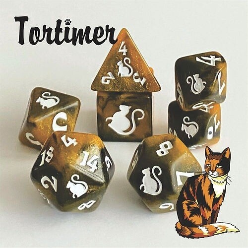 Tormiter Kitty-Clacks 7 Piece Dice Set - Black Oak Workshop