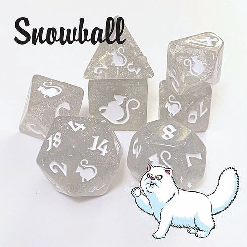 Snowball Kitty-Clacks 7 Piece Dice Set - Black Oak Workshop