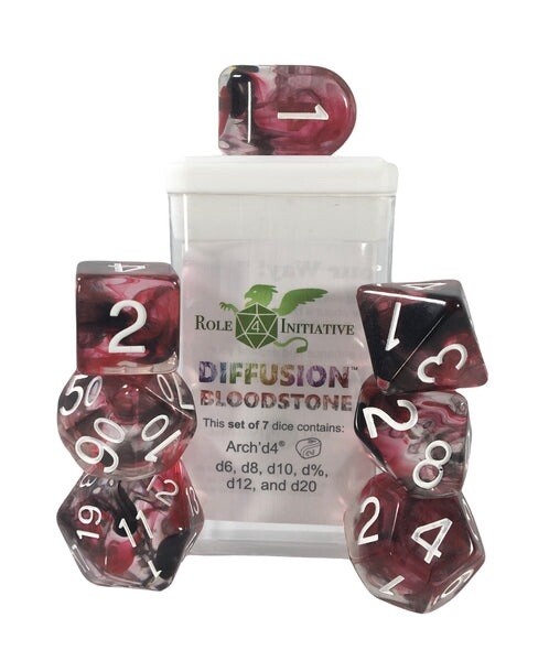 Bloodstone Set of 7 Polyhedral Dice with Arch&#39;d4