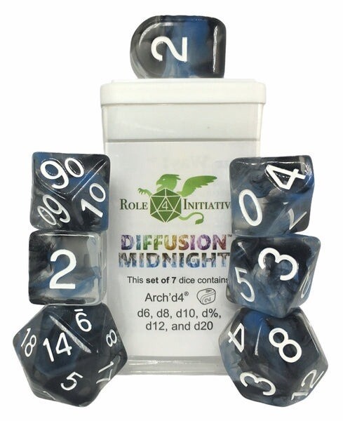 Midnight Set of 7 Polyhedral Dice with Arch&#39;d4