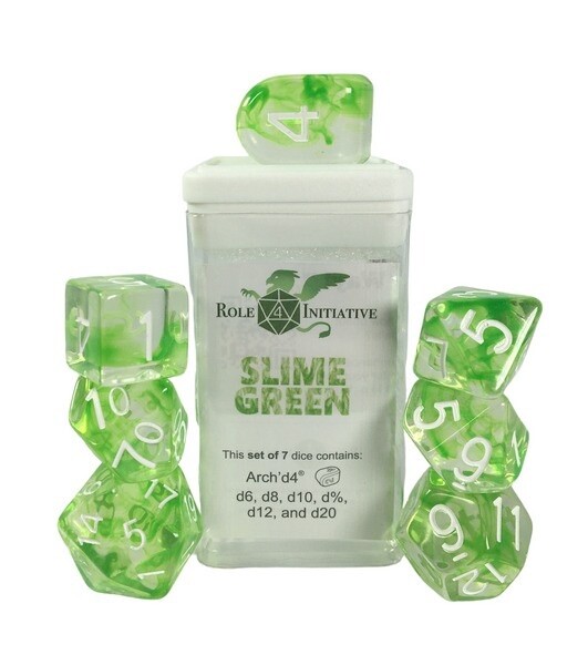 Slime Green Set of 7 Polyhedral Dice with Arch&#39;d4