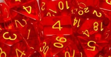 Trans. Red w/ Yellow Set of 7 Polyhedral Dice with Arch'd4