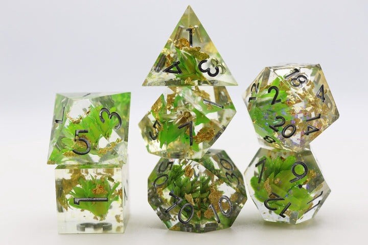 Sharp Edge Resin RPG Dice Set - Green Lotus