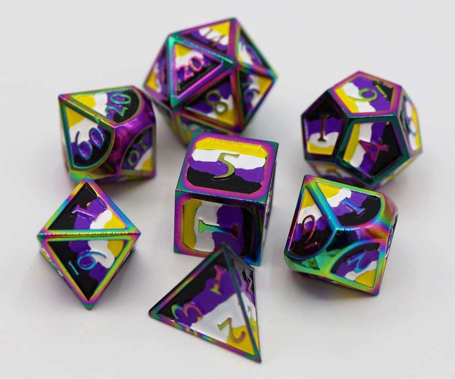 Nonbinary Pride Flag - RPG Metal Dice Set