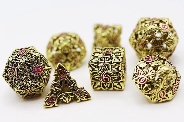 Fleur de Lis: Gilded Magenta - Hollow Metal RPG Dice Set