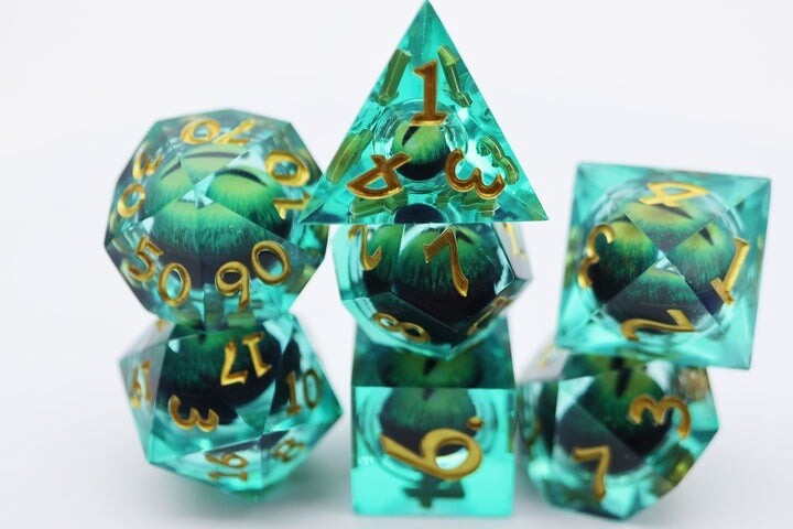 Sharp Edge Moving Eye RPG Dice Set -  Green Cyclops