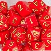 Opaque Red w/ Yellow Set of 15 Polyhedral Dice with Arch&#39;d4