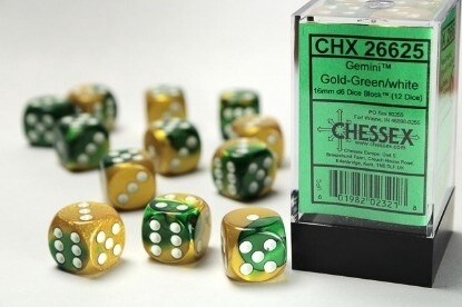 Gemini 16mm d6 Gold-Green/White Dice Block (12 dice)