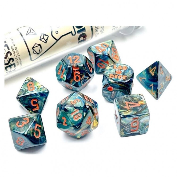 7-Set Tube Lab Dice Lustrous Alpestris with Orange