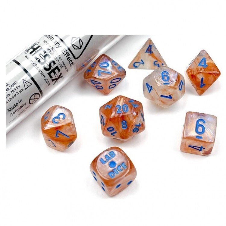 7-Set Tube Lab Dice Borealis Rose Gold with Light Blue