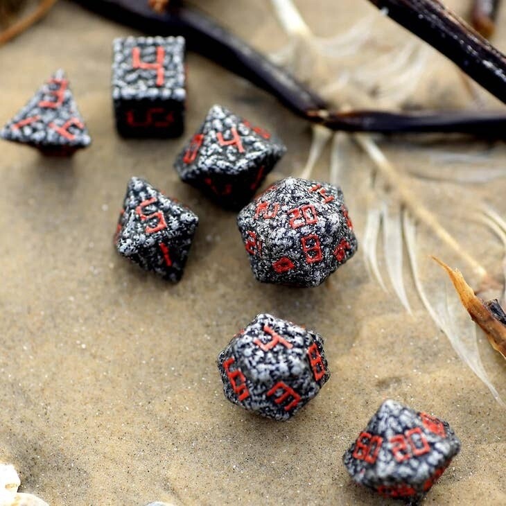 Pile of Skulls Solid Metal Dice Set - Black and Red