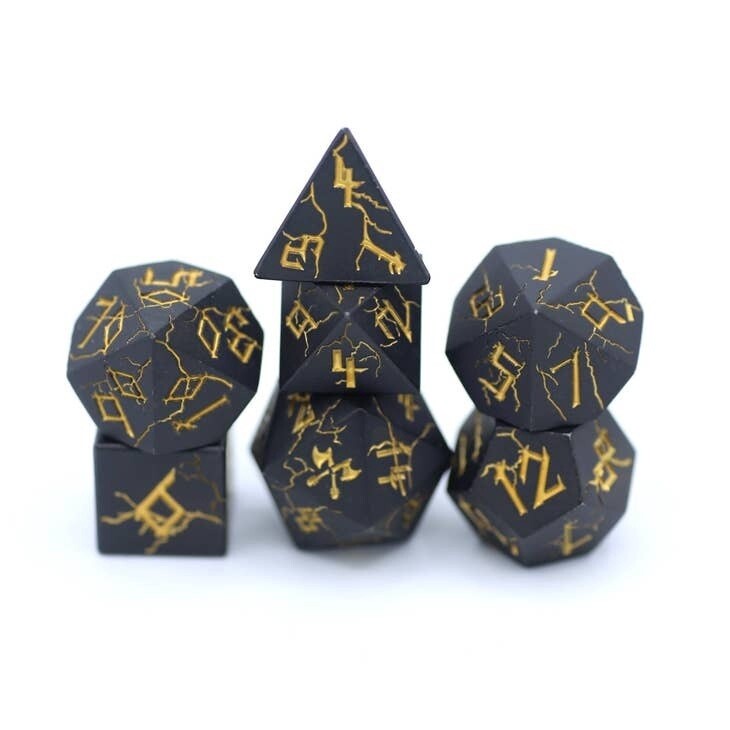 Barbarian Solid Metal Polyhedral Dice Set - Matt Black with Gold
