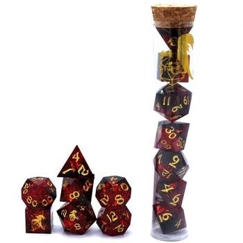 Captured Magic Hand Sanded Sharp Edge Resin Dice - Red/Black