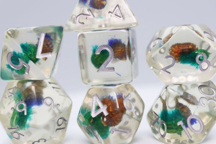Green and Purple Flower RPG Dice Set