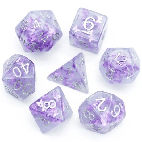 Lavender Butterfly RPG Dice Set