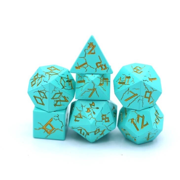 Metal Barbarian Young Blue w/ Gold Polyhedral Dice Set