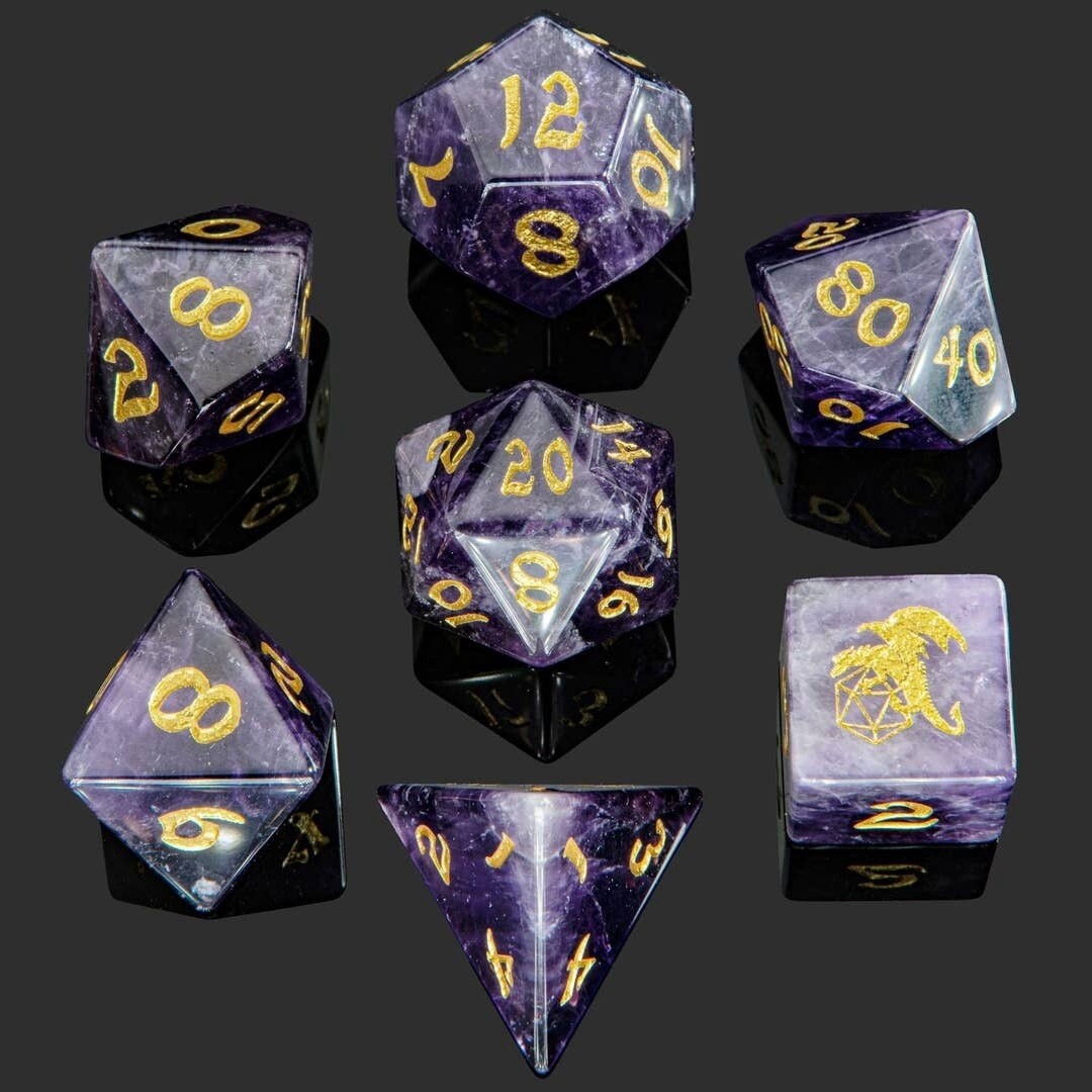 Dragon's Hoard Gemstone Polyhedral Dice Set - Amethyst
