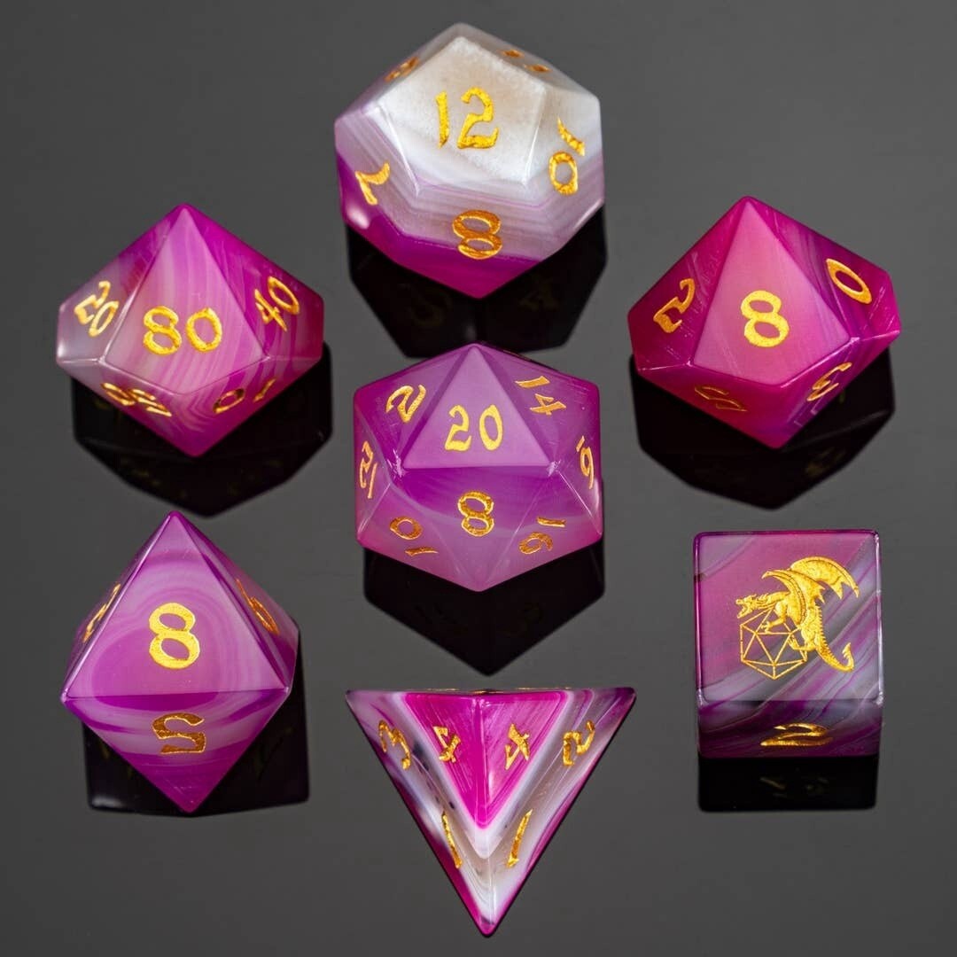 Dragon's Hoard Gemstone Polyhedral Dice Set - Rose Agate