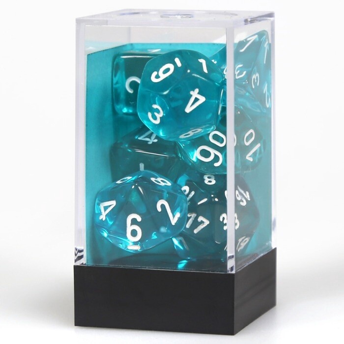 Translucent Polyhedral Teal/white 7-Die Set