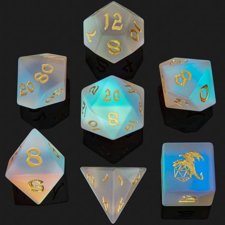 Dragon&#39;s Hoard Gem Stone Polyhedral Dice Set - Frosted Prismatic Crystal